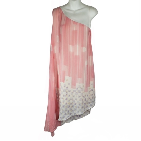 Anthropologie Maeve Pink, Purple, White One Shoulder Silk Dress - Picture 9 of 14